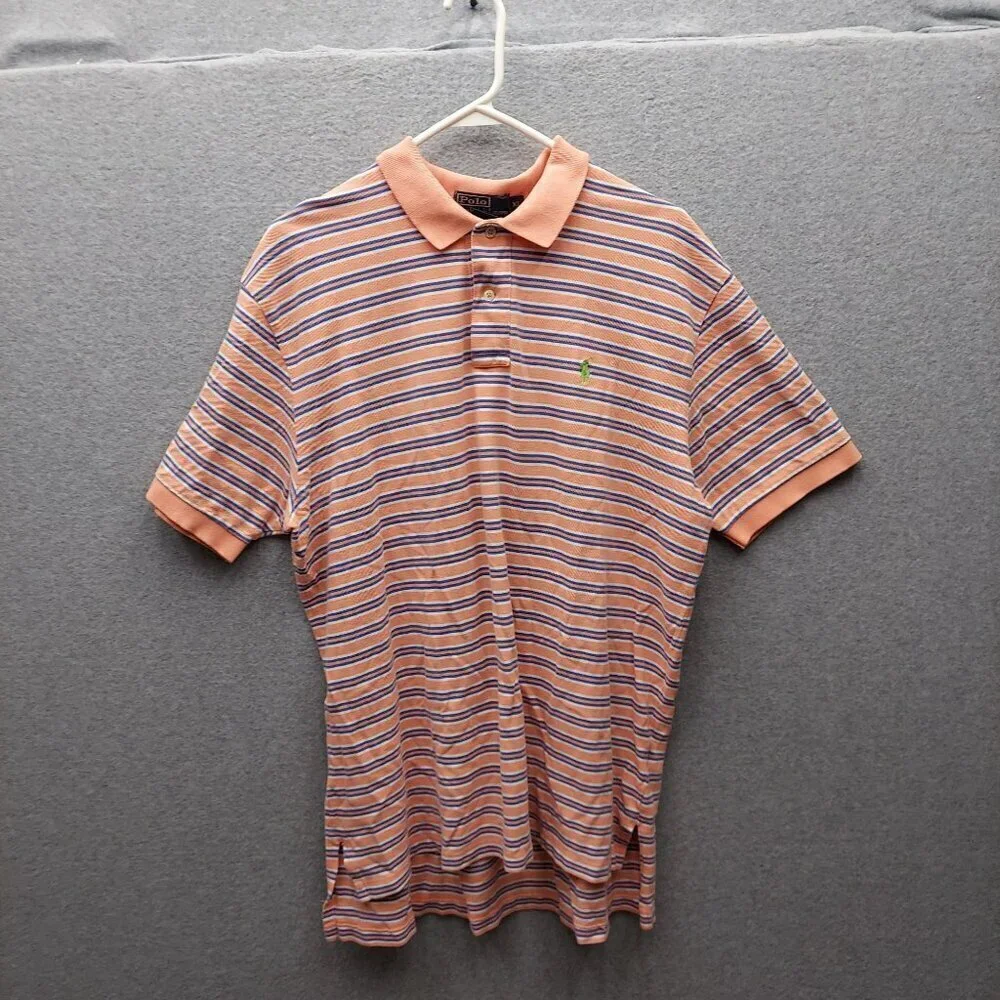Polo Ralph Lauren Mens Orange & Blue Striped Polo Shirt XL 100% Cotton